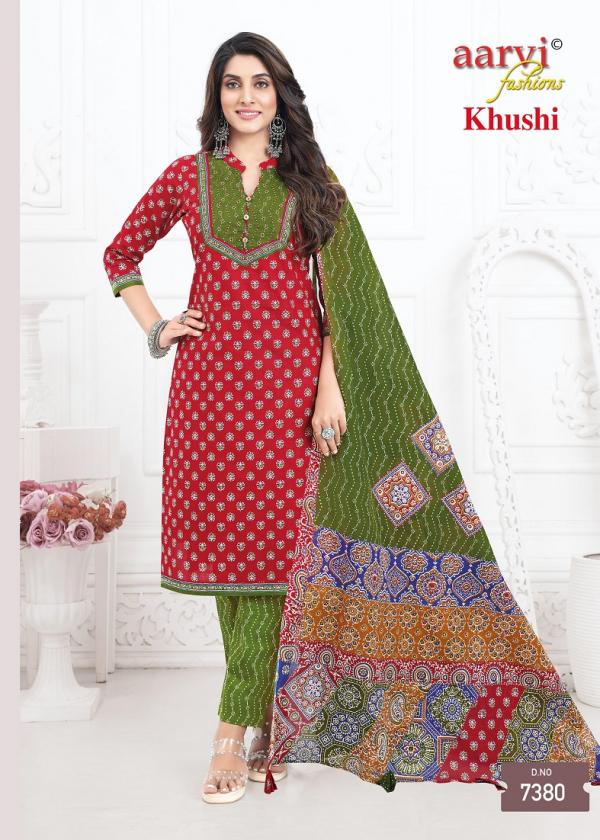 Aarvi Khushi Vol-1 – Ajrakh Style Kurti Pant With Dupatta